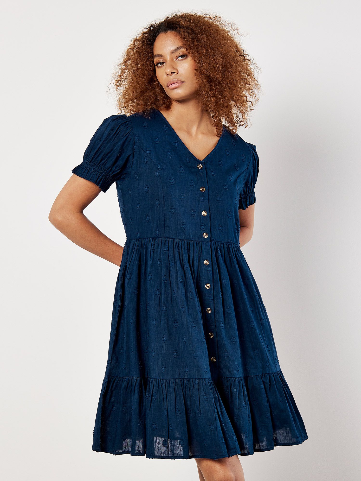 Apricot Cotton Blend Dobby Mini Dress