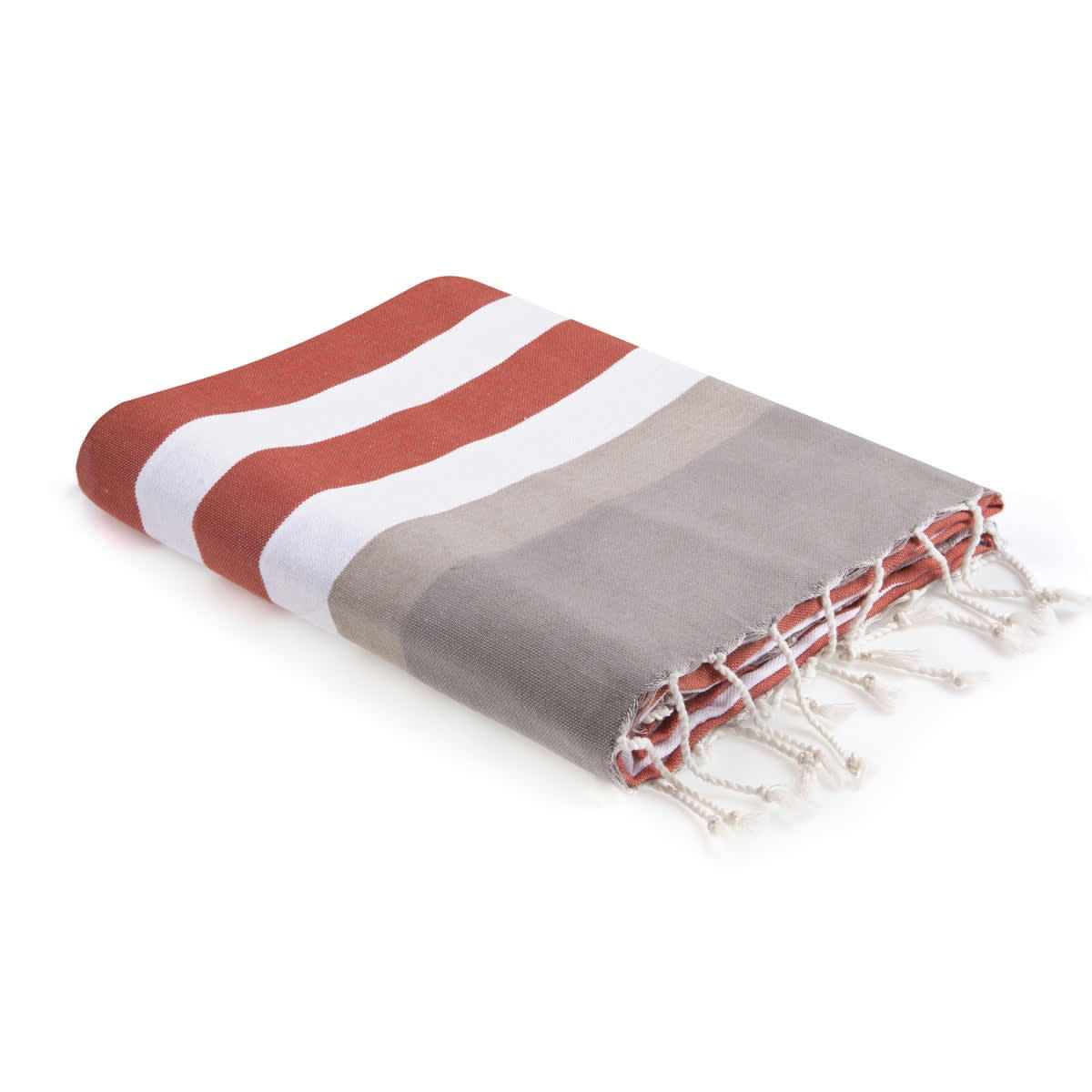 ARCACHON - Fouta tricolore coton  100x200 terracotta / taupe clair