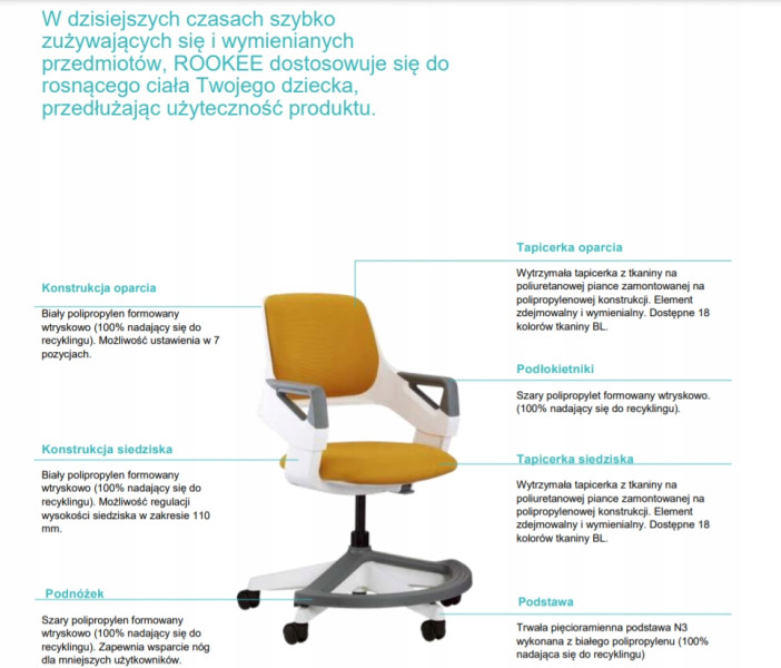 Ergonomiczny fotel obrotowy dla dziecka ROOKEE navy blue
