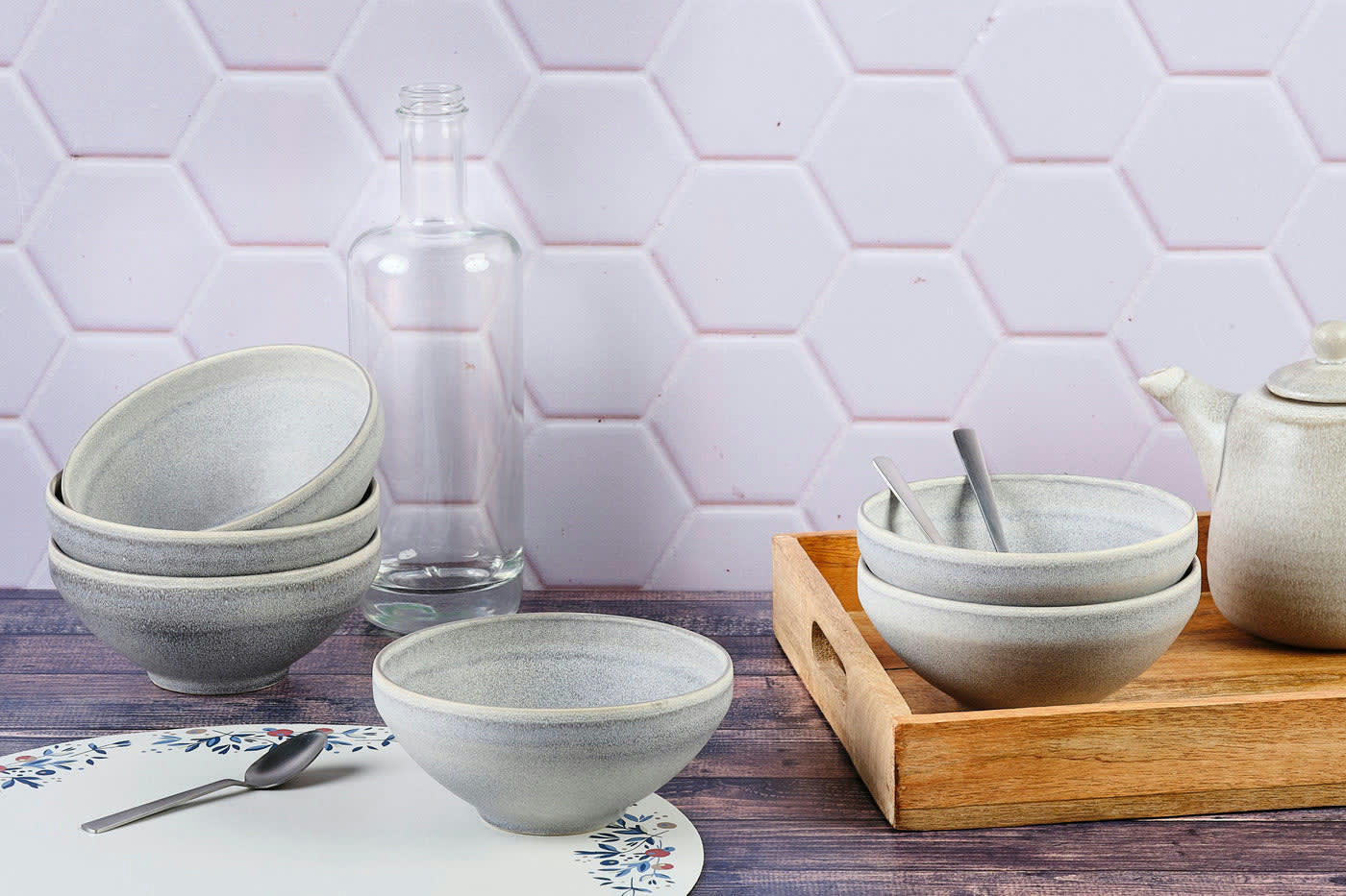 REACTIV - Lot de 6 bols petit-déjeuner en grès gris D15