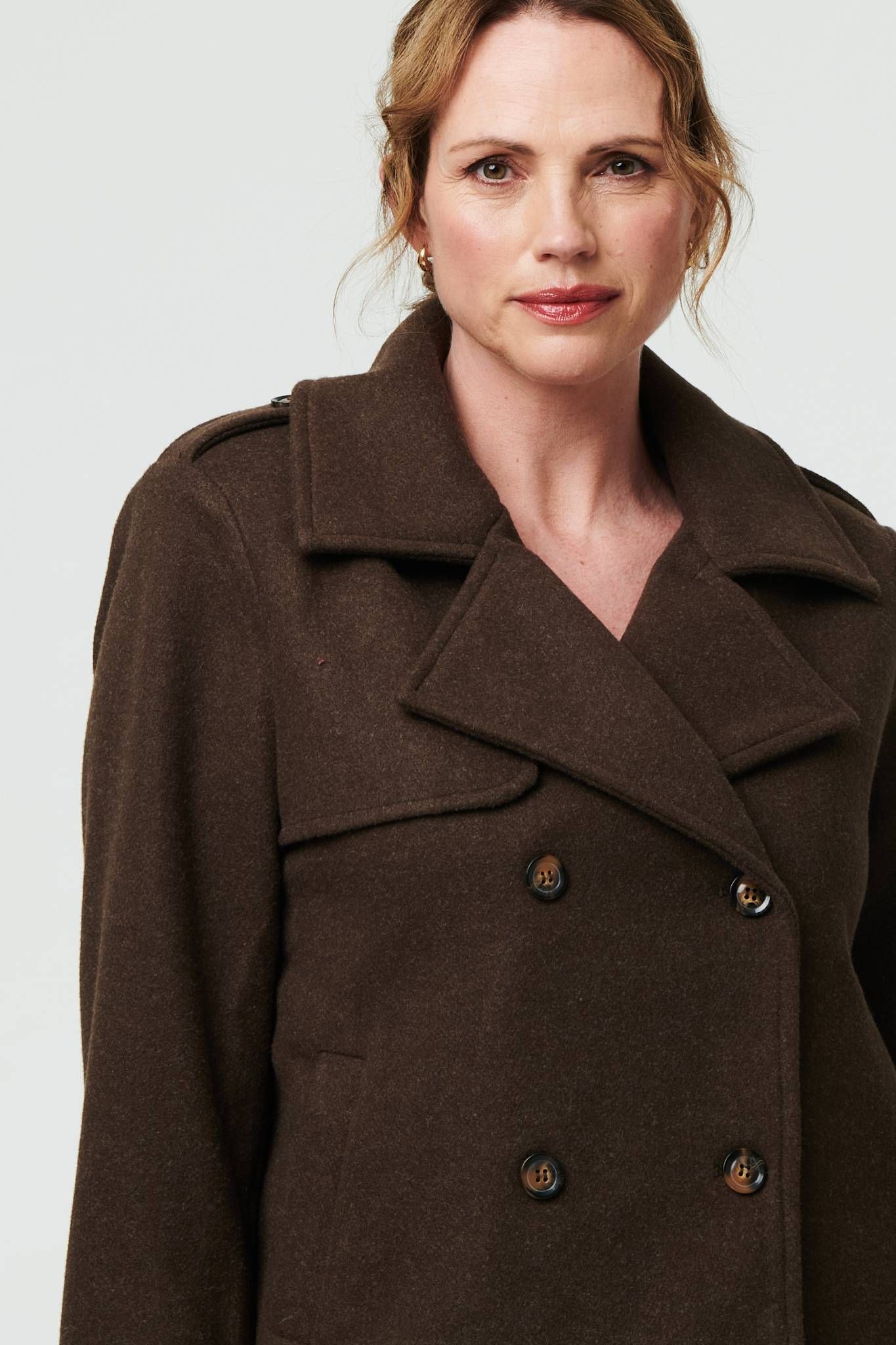 Izabel London Textured Button Front Short Trench Coat