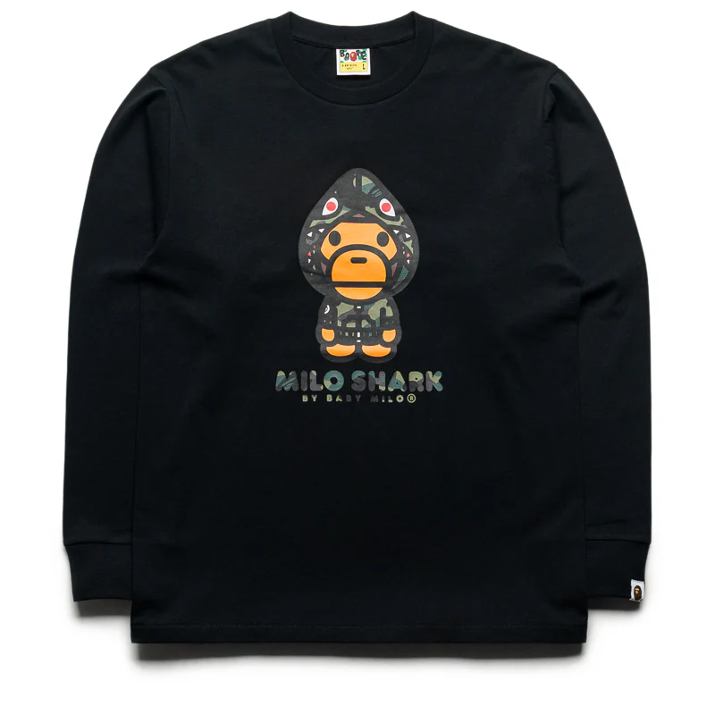 A Bathing Ape 1st Camo Milo Shark FZH L/S Tee - Black/Green