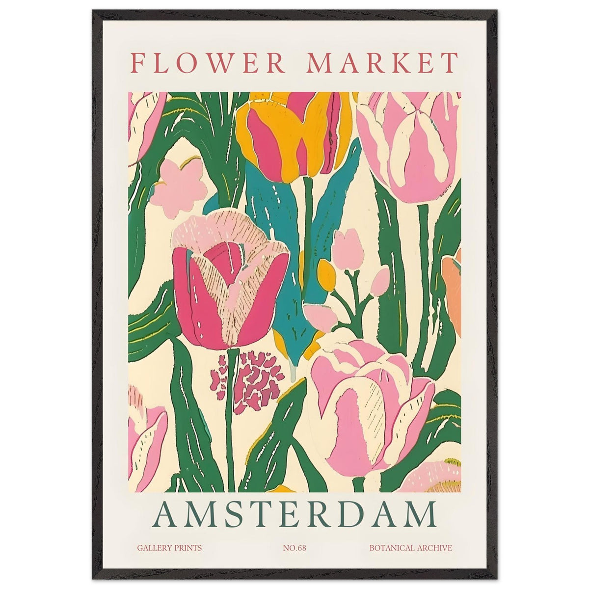 Artfulprints Poster met Lijst Flower market - Amsterdam II  - 70x100 cm - Meerkleurig