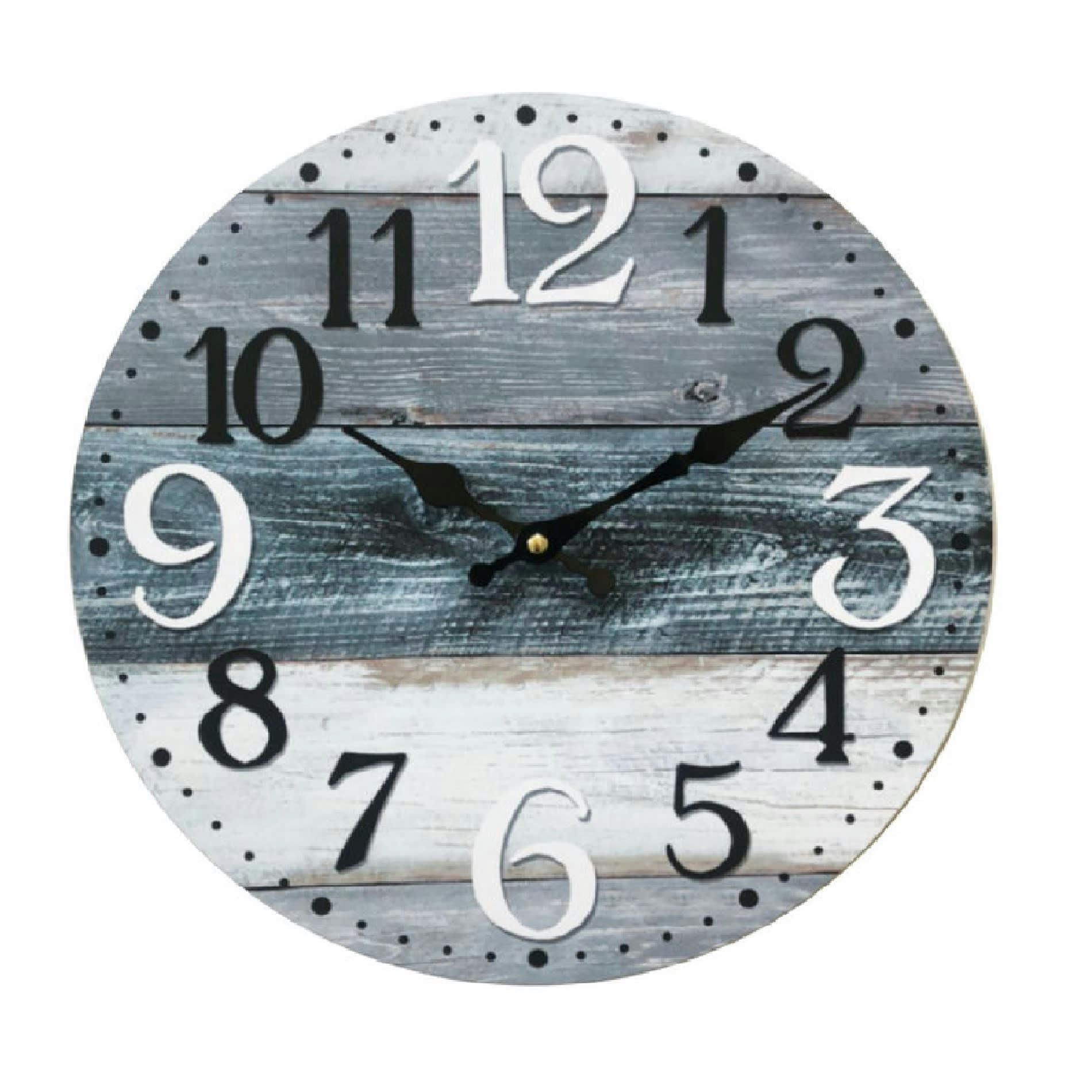 - Horloge murale blanc gris et bleu rond en MDF ø 33,8 cm