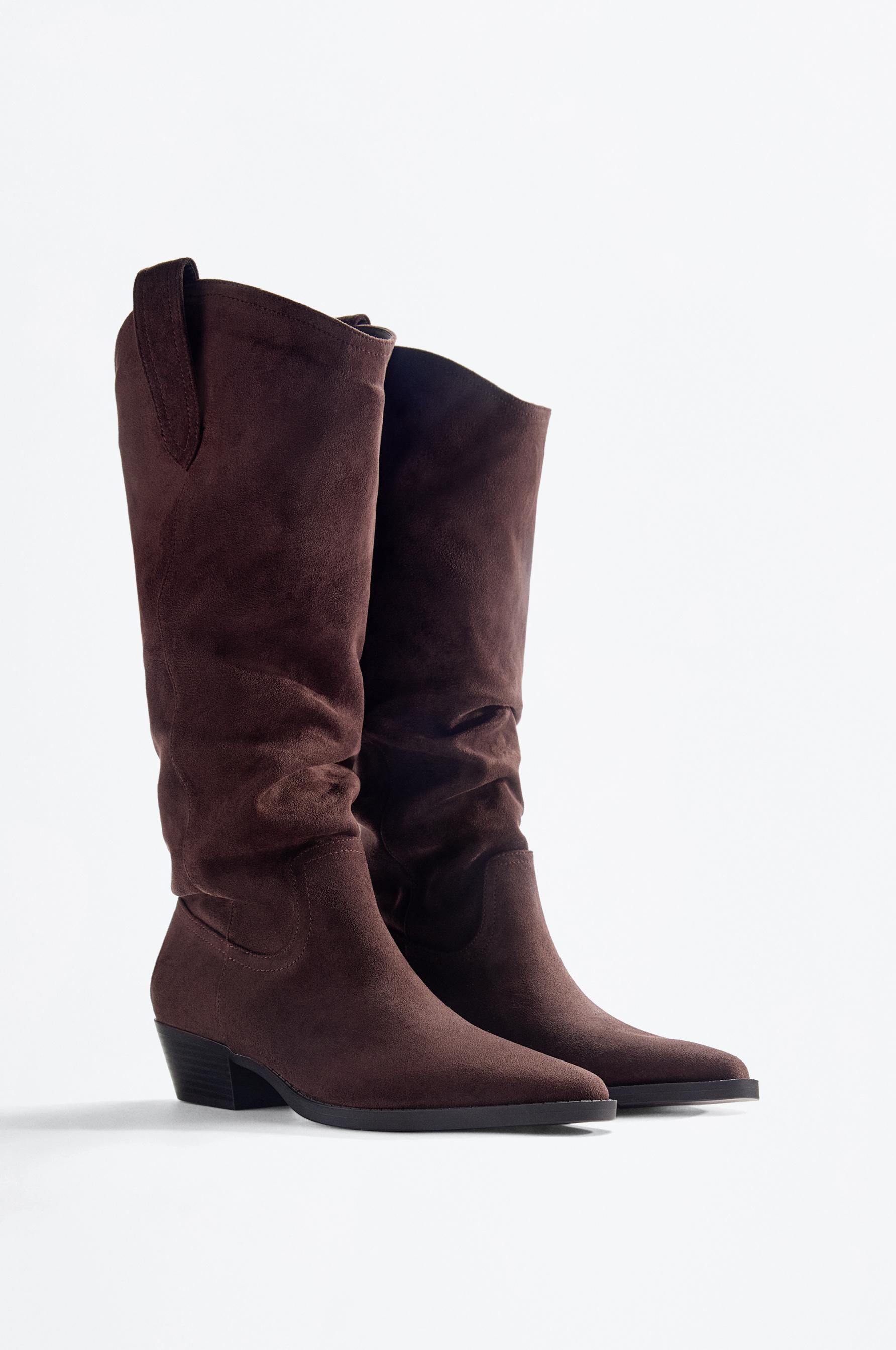 Bota cowboy fruncido efecto ante