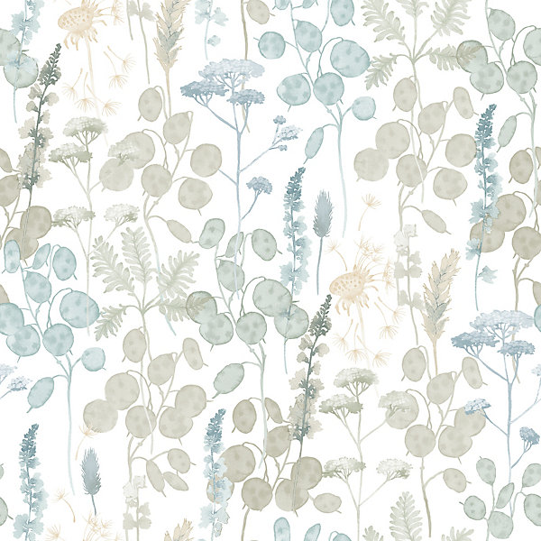 Papier peint vinyle intissé feuillage, fleurs sauvages bleu L. 1005 x l. 53cm Ugepa