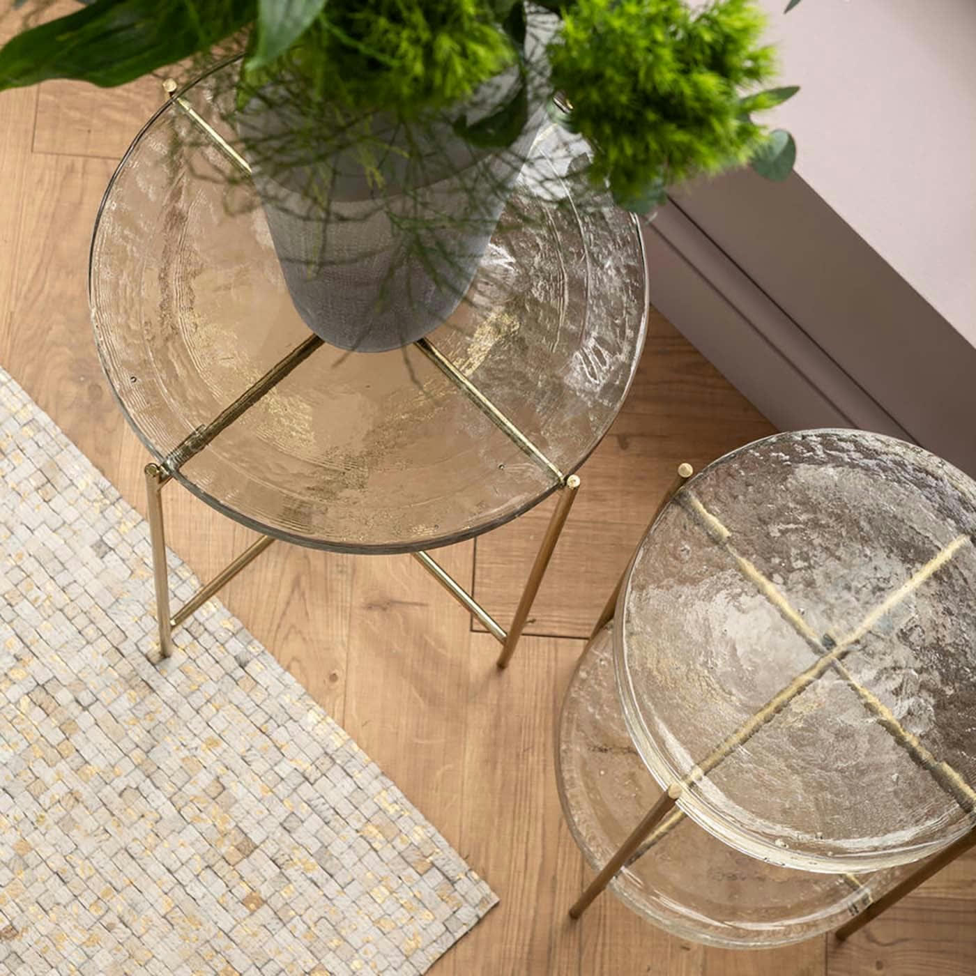 ICE DOUBLE - Table d'appoint ronde en verre et acier doré D30