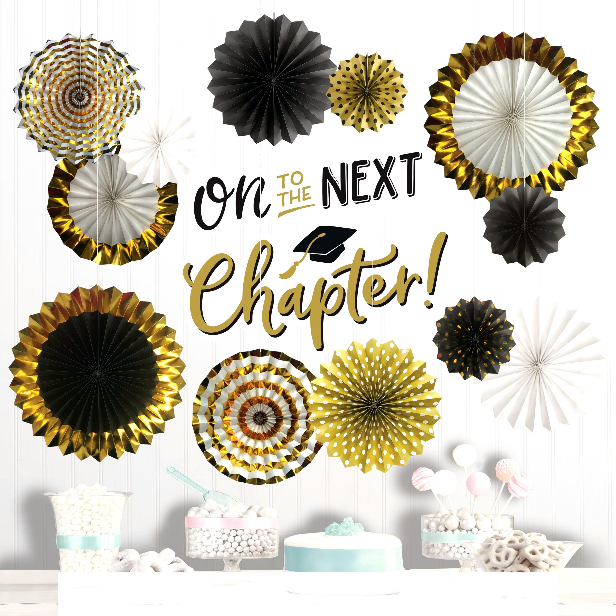 Gold Grad Deluxe Paper Fan Decorating Kit