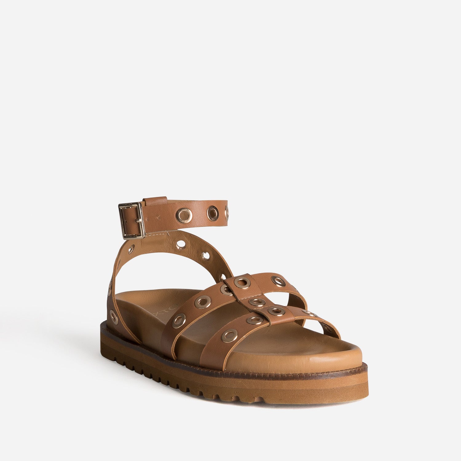 Sandale TEXTO camel cuir à œillets