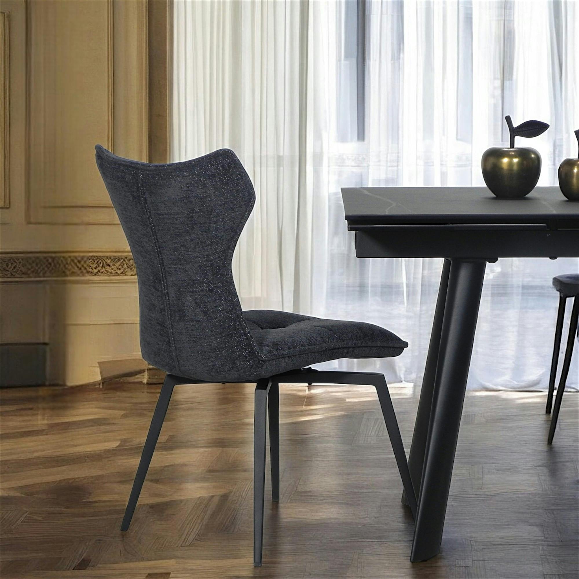 Chaise anthracite pivotante en velours avec passepoil (lot de 2) LOMBARDIE
