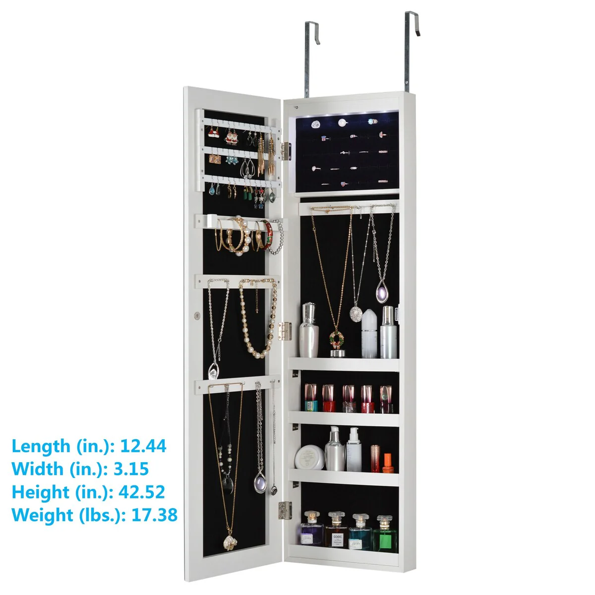 5 Led Light Swivel Jewelry Armoire Cabinet Wall Hanging Jewelry Organizer with Mirror