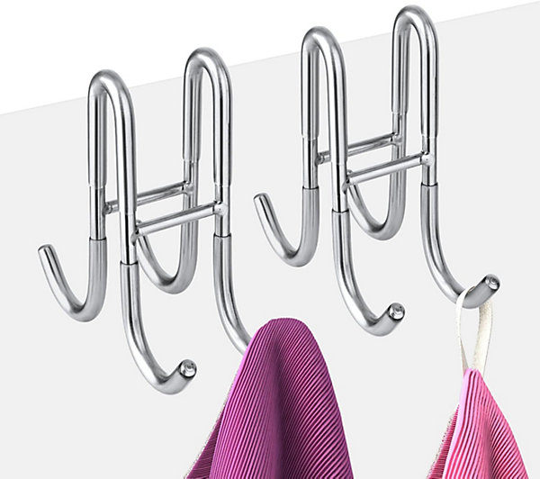Lot de 2 crochets de porte de douche en acier inoxydable, crochets porte-serviettes double face (argent)