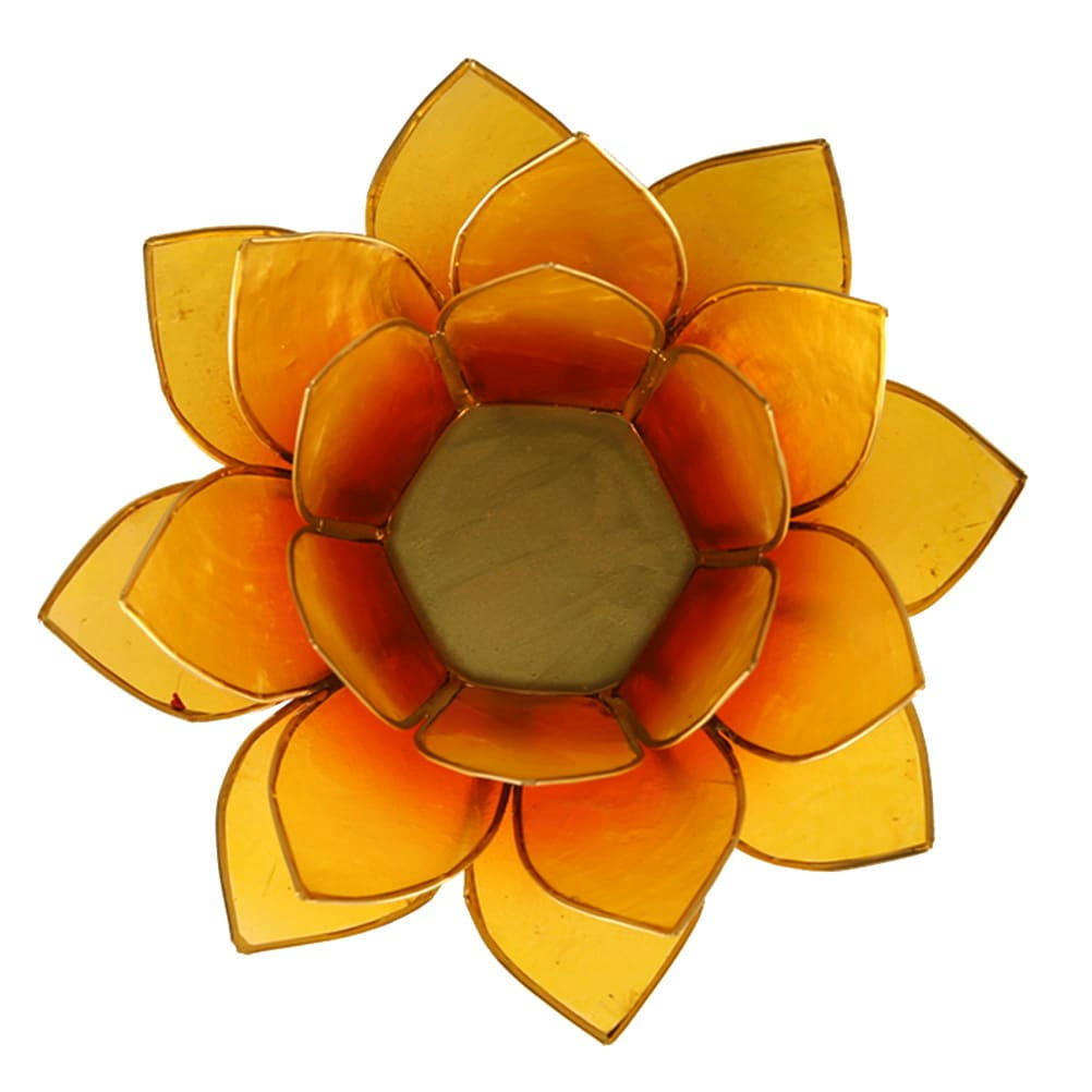 - Porte bougie fleur de lotus jaune orange bord or