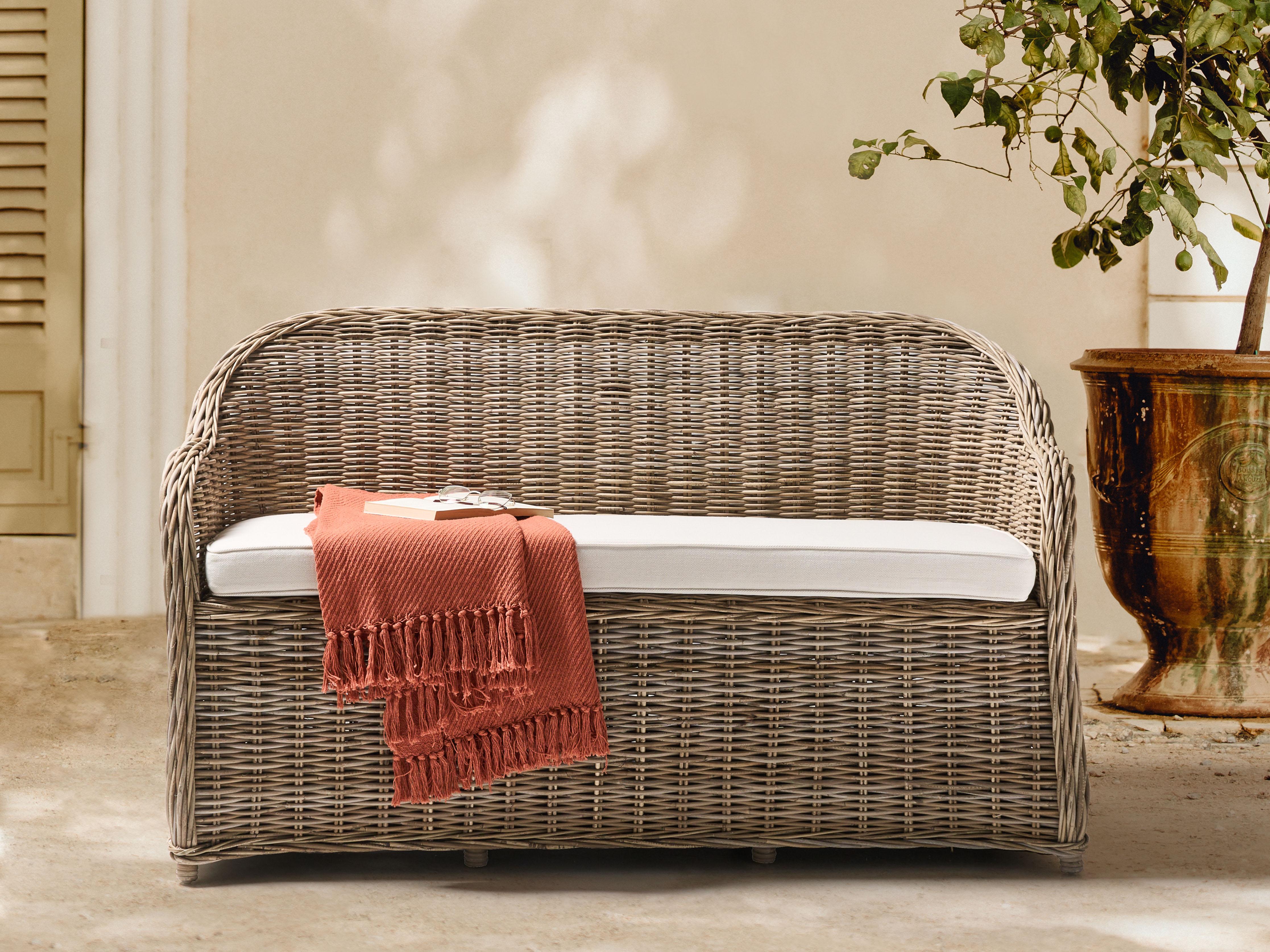 Garden Bench with Cushion SUSUA 150 cm Rattan Natural