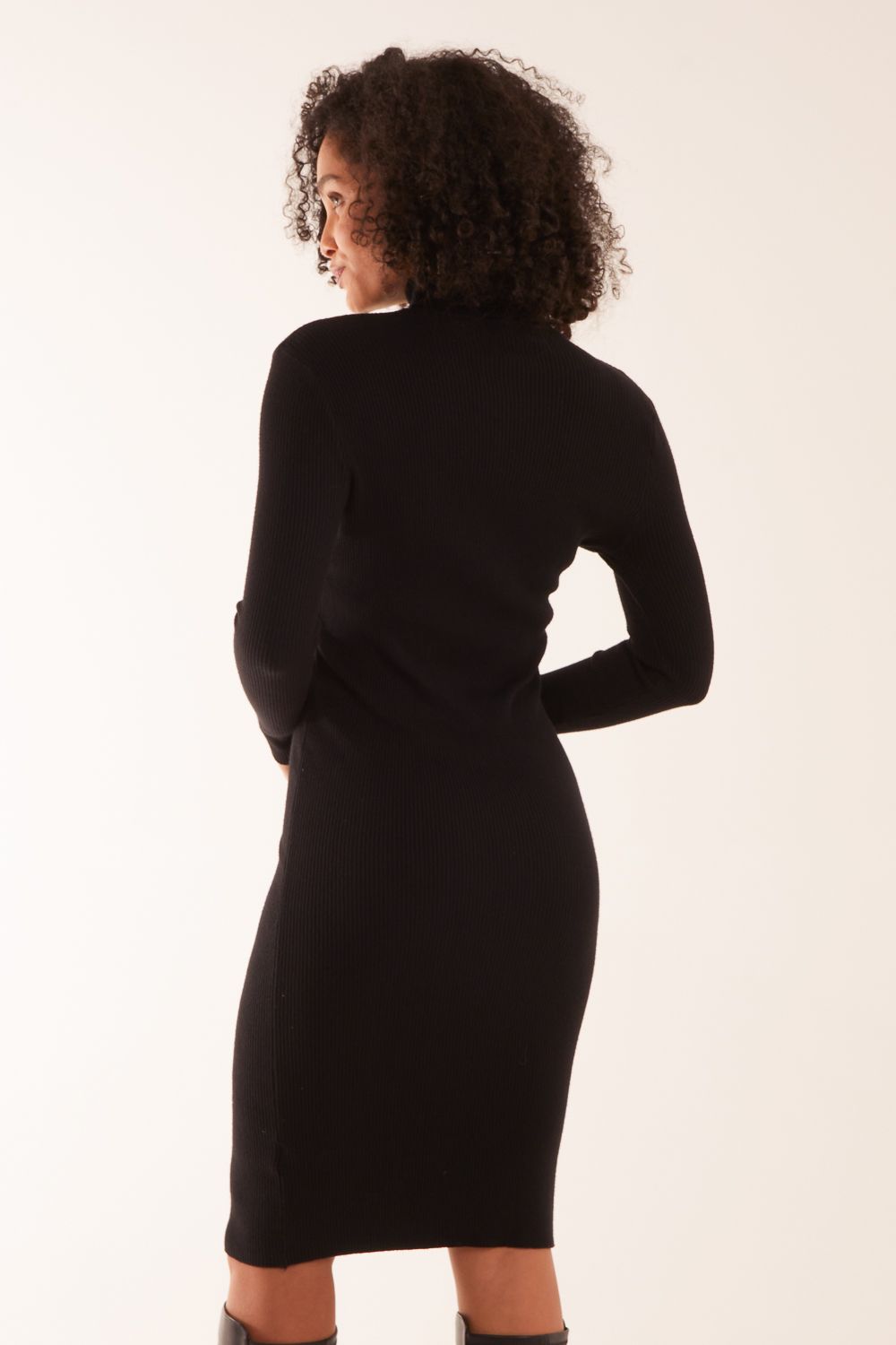 Blue Vanilla Ribbed Roll Neck Midi Dress