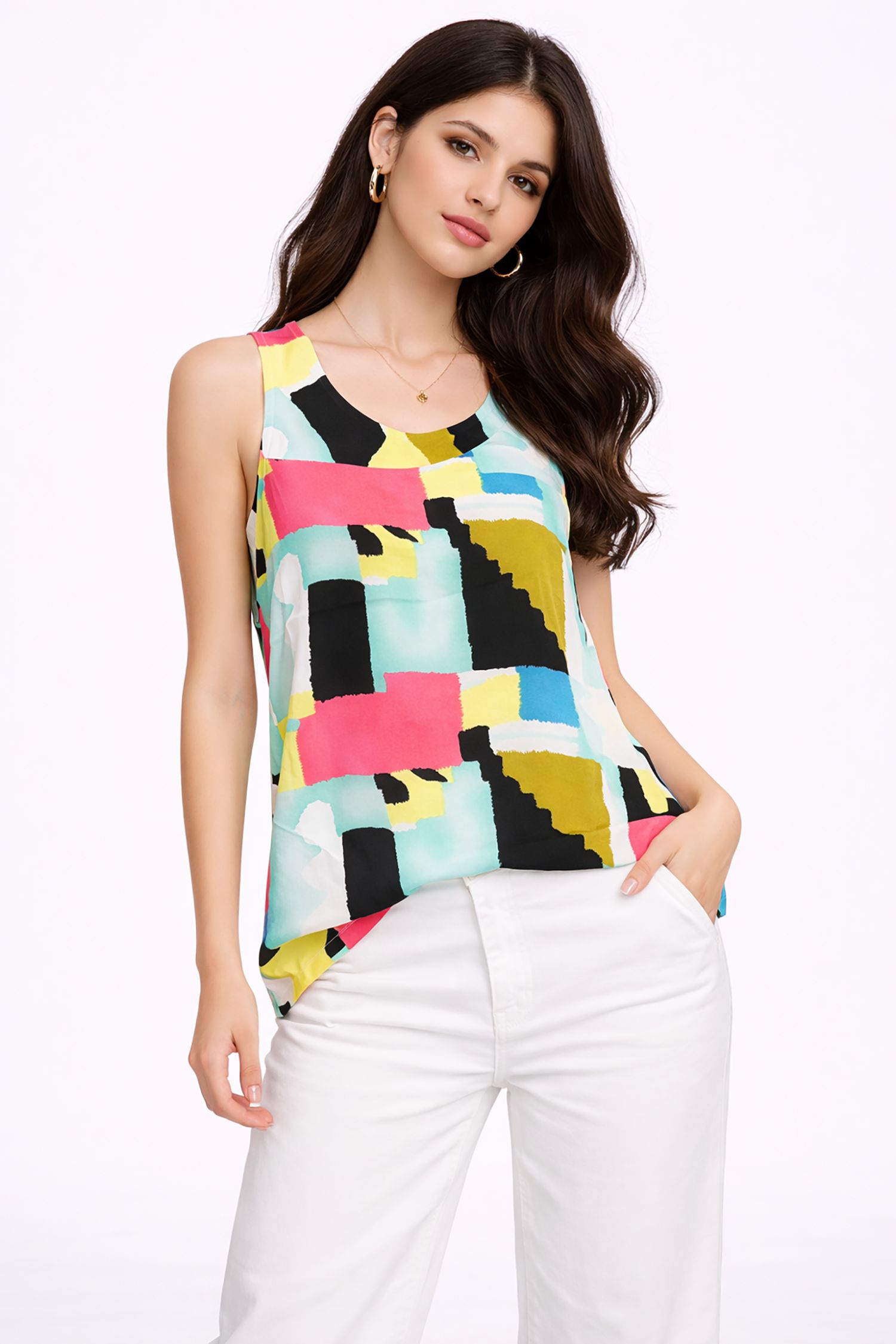 Cutie London Multi Colour Abstract Print Sleeveless Top