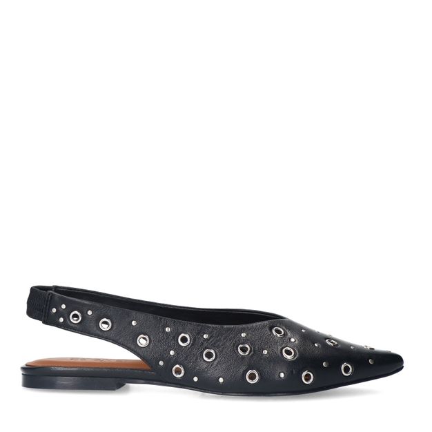 Zwarte leren slingbacks met zilverkleurige studs