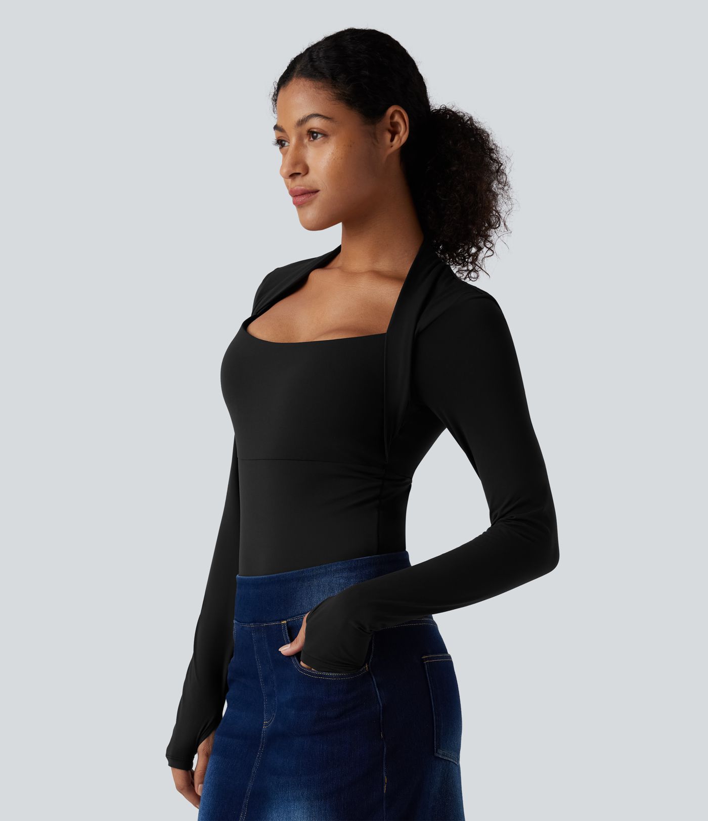 Body casual push-up ultra-extensible à manches longues avec passants pouces - Bonnet A/B