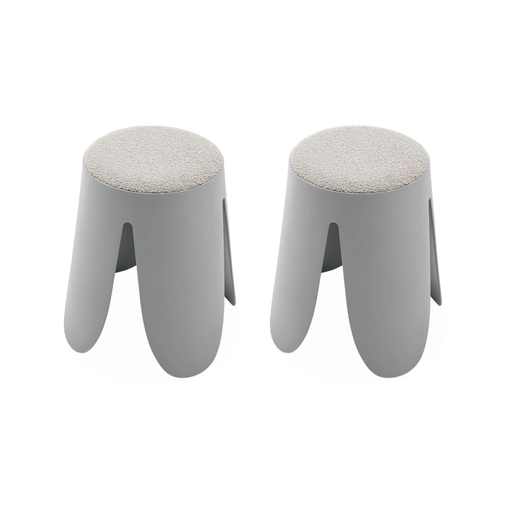 NIKI - Set de 2 tabourets empilables gris clairs, bouclette texturée  |
