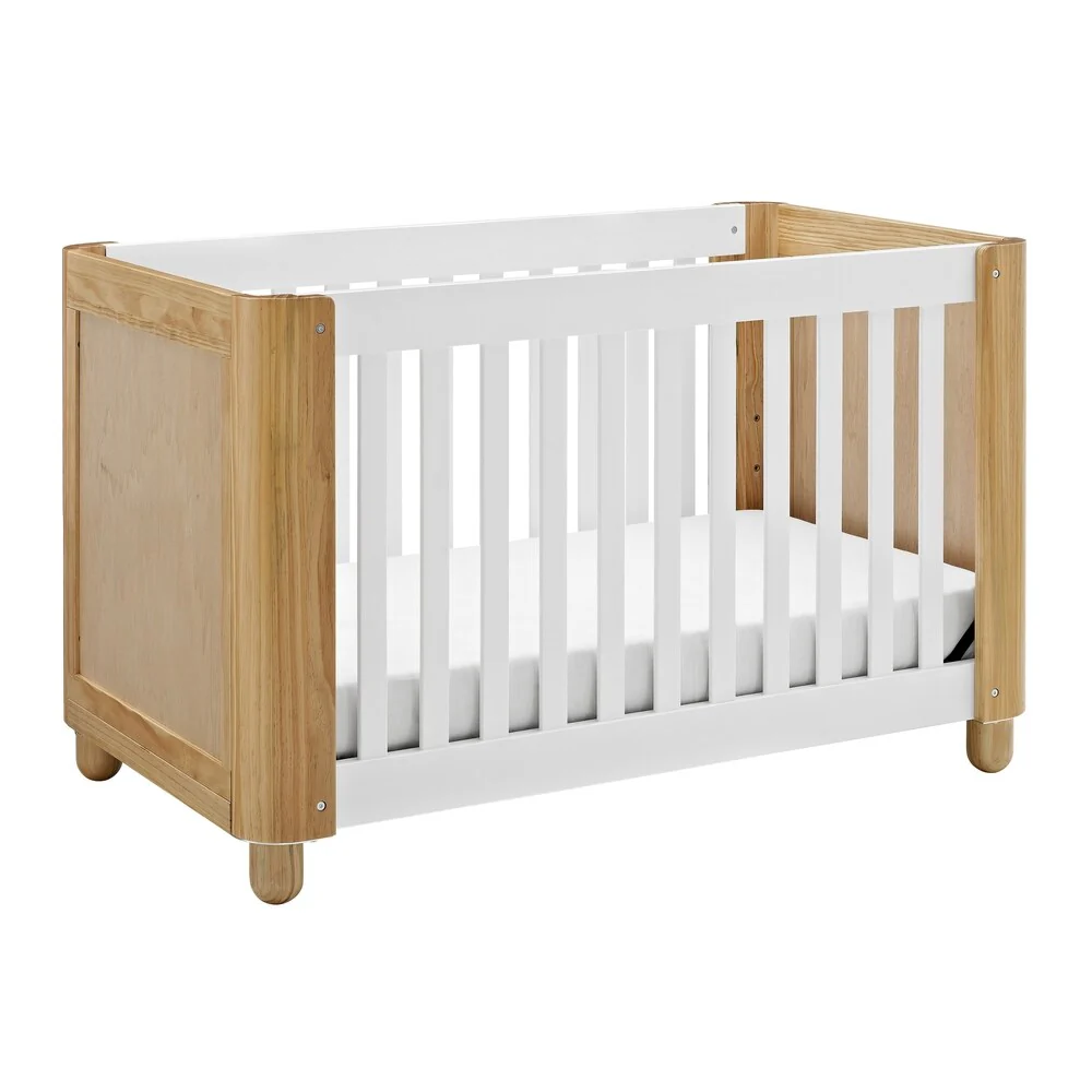 Storkcraft Roland 3-in-1 Convertible Crib (White/Natural), with Adjustable Height Mattress for Infant or Toddler