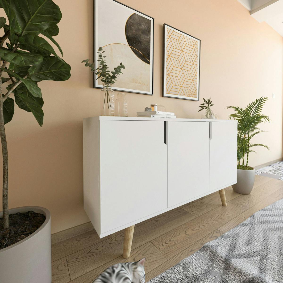 Buffet salle à manger blanc à poignées intégrées MARFA