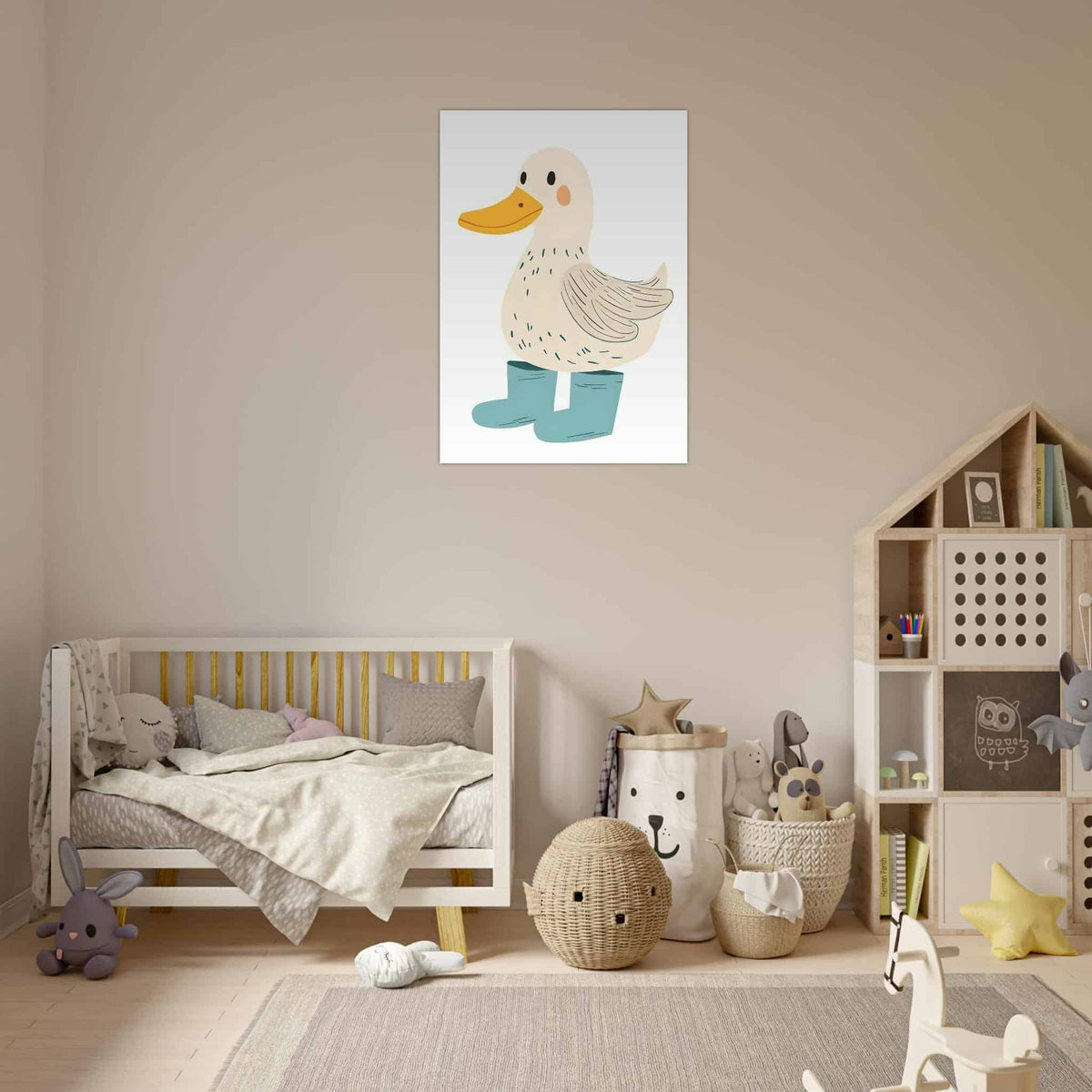 Artfulprints Lieve eend op regenlaarzen  poster 70x100 cm