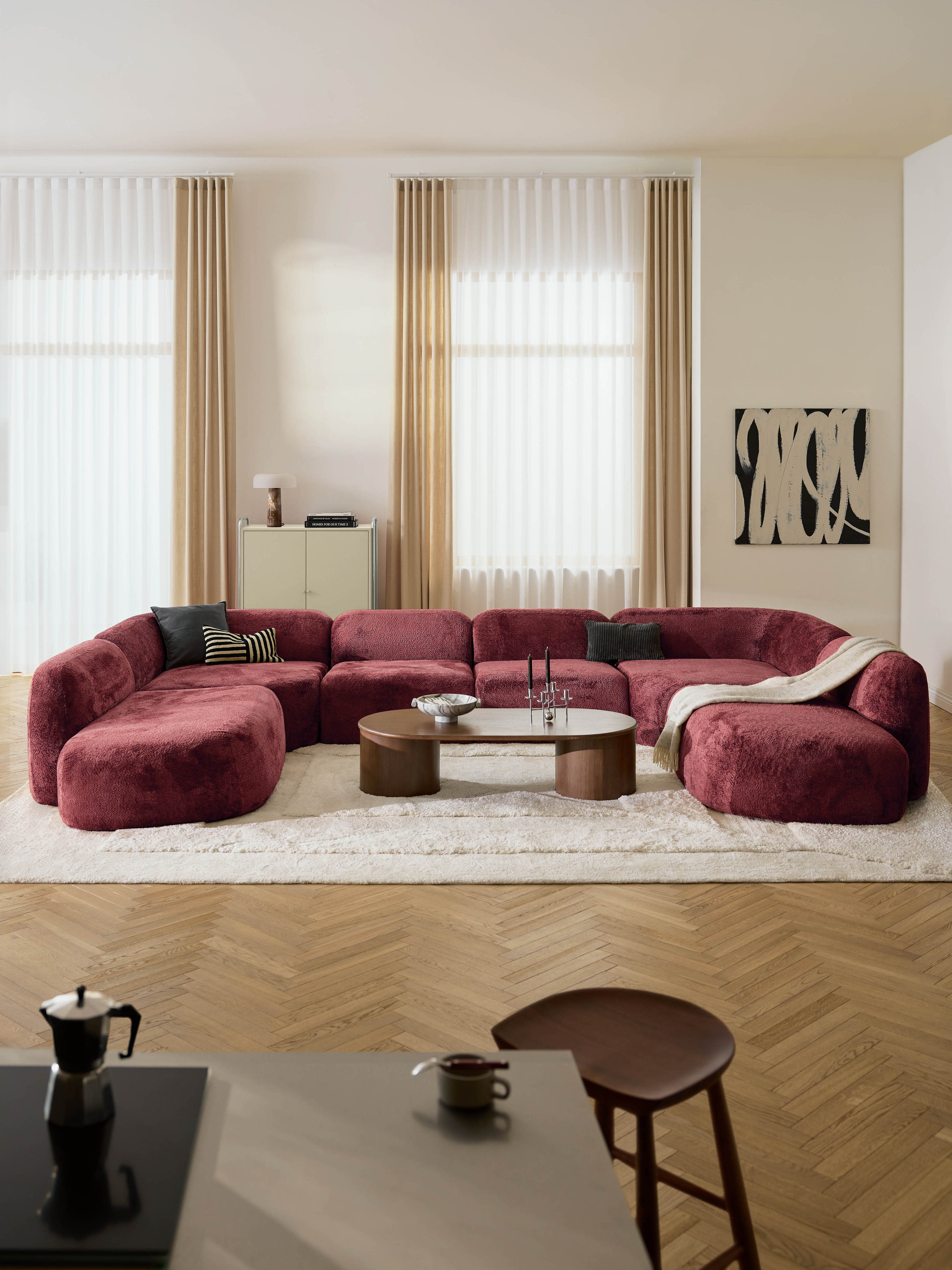 Modulares XL-Sofa Wolke aus Teddy-Bouclé