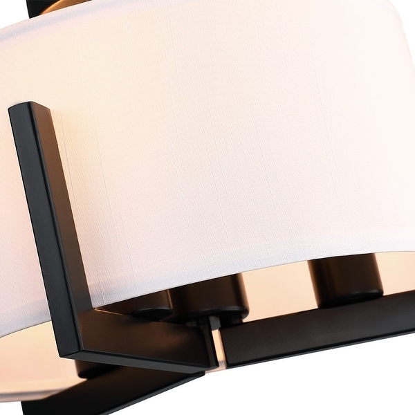 14 in. 3-Light Matte Black Semi-Flush Mount Ceiling Light with Drum Shade - 14"W