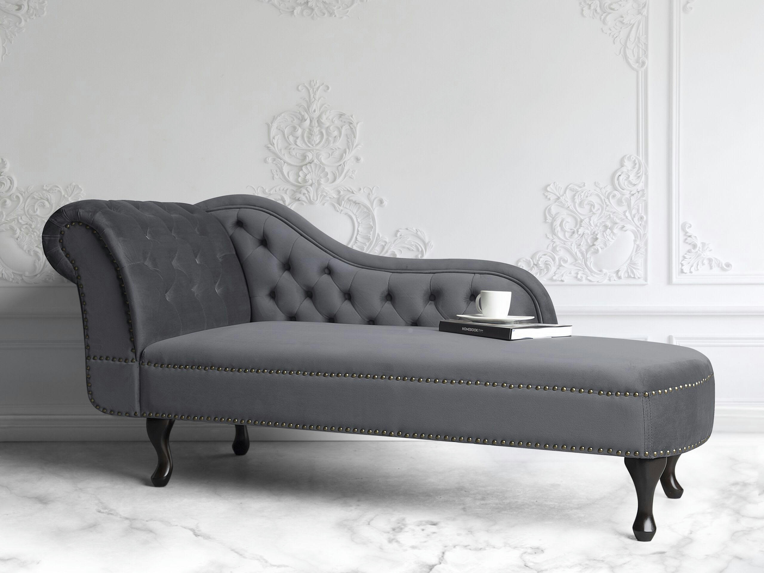 NIMES - Méridienne Chesterfield en velours gris