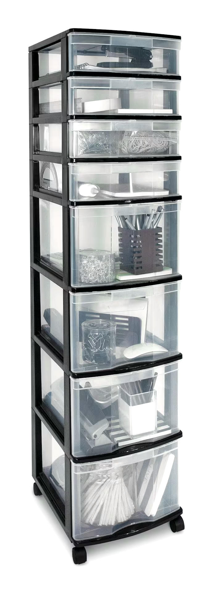 type A Clear Black Frame 8-Drawer Storage Tower/Cart with Wheels, 46-in