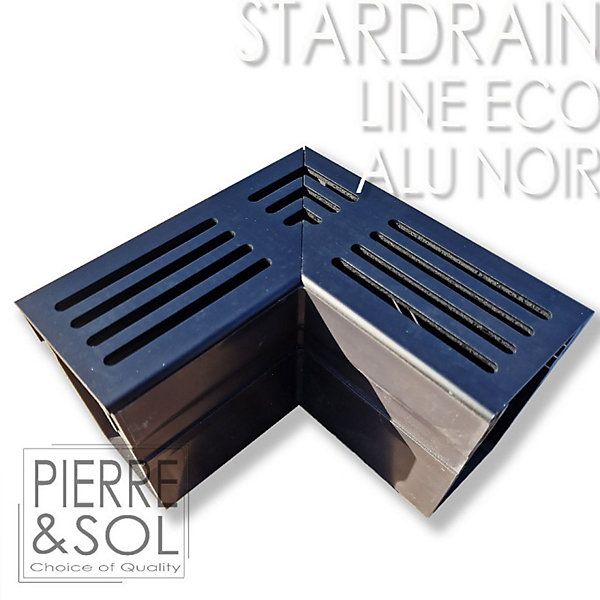 Caniveau étroit 6,5 cm Grille aluminium NOIR - StarDrain - LINE ECO - élément d'angle