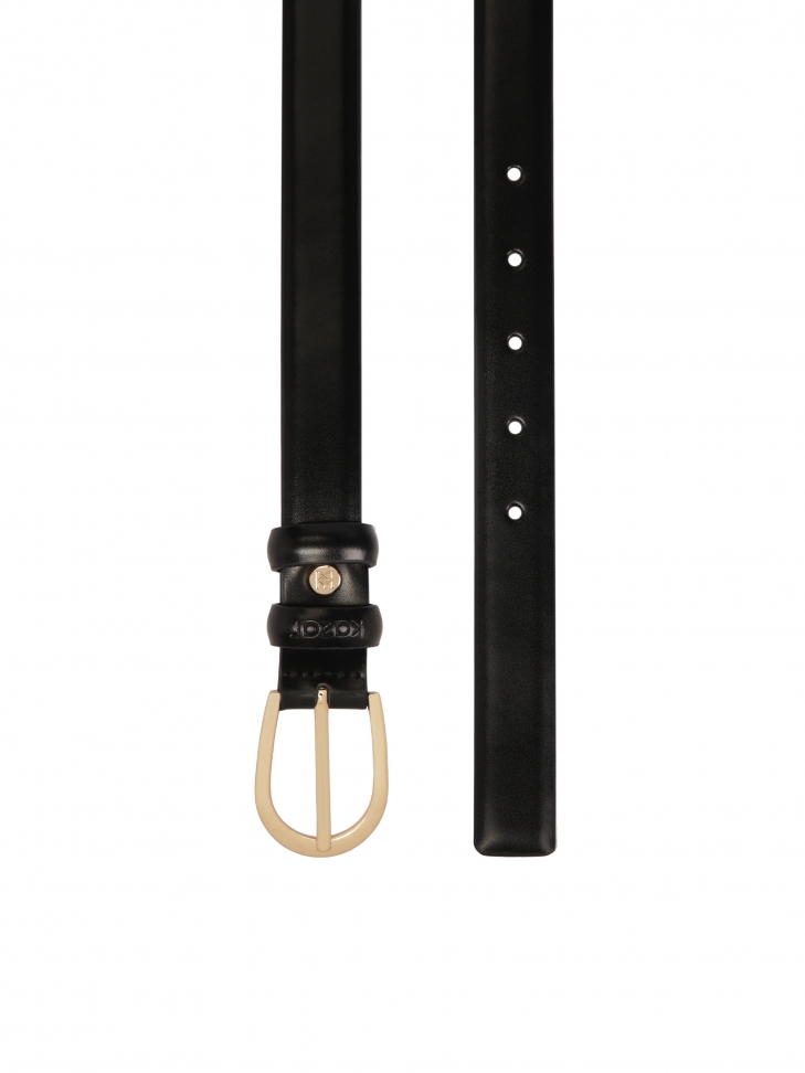Narrow black belt with rounded buckle