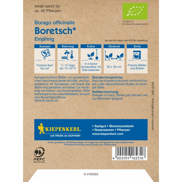 Boretsch, Borago officinalis »Linsen«, , reicht für: ca. 40 Pflanzen