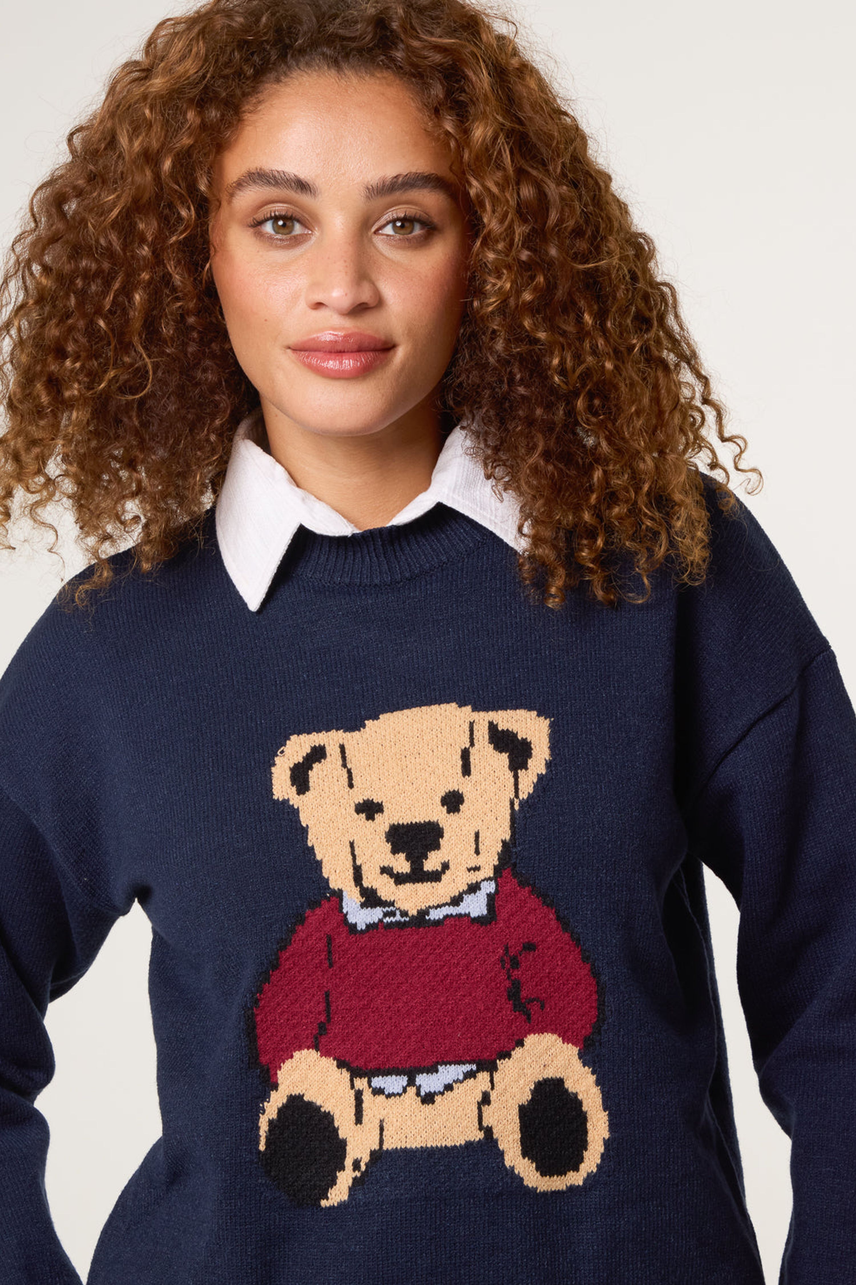 Blue Vanilla Navy Round Neck Bear Jumper