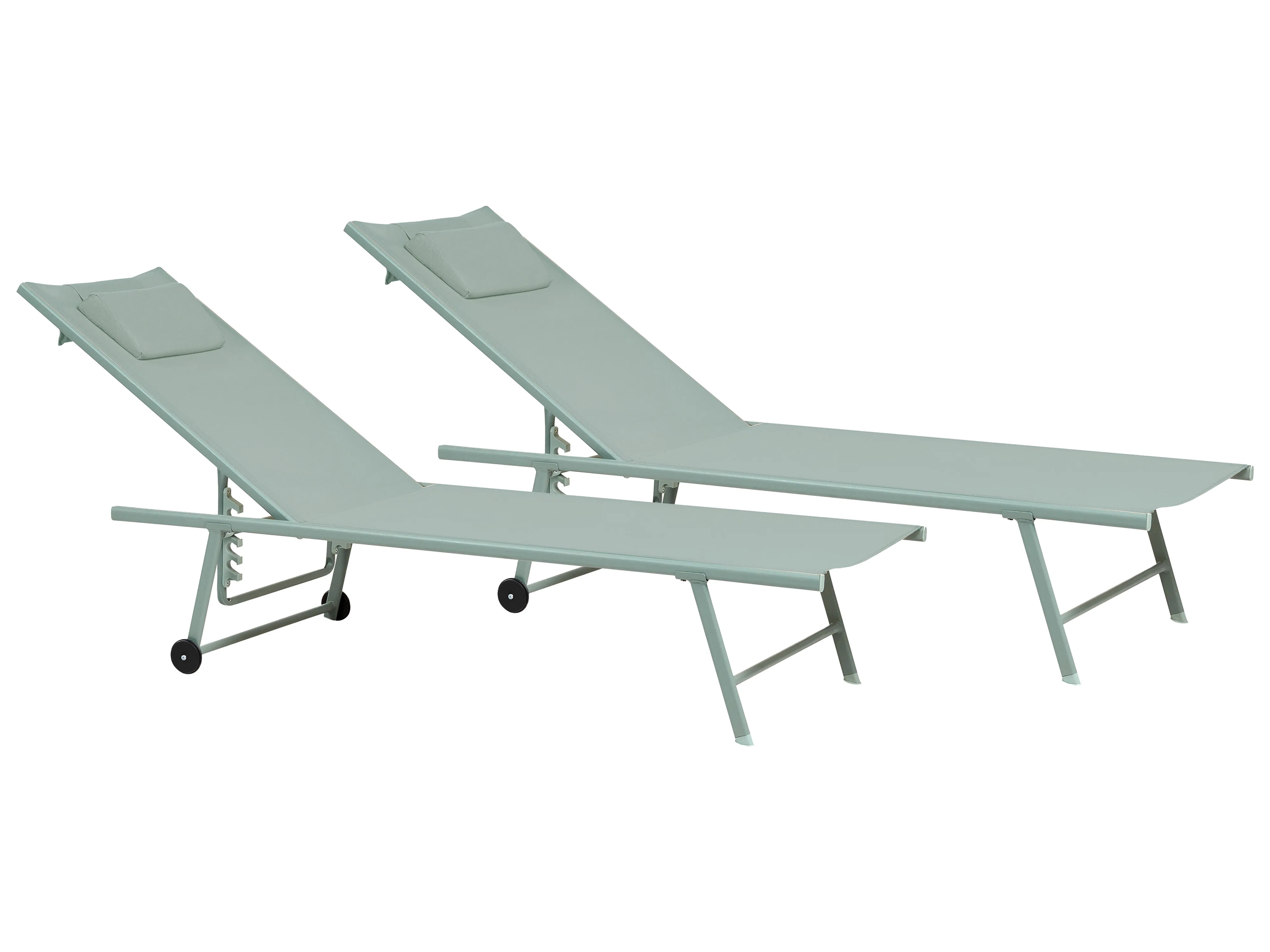 Set of 2 Sun Loungers SORONI Reclining Metal Light Green