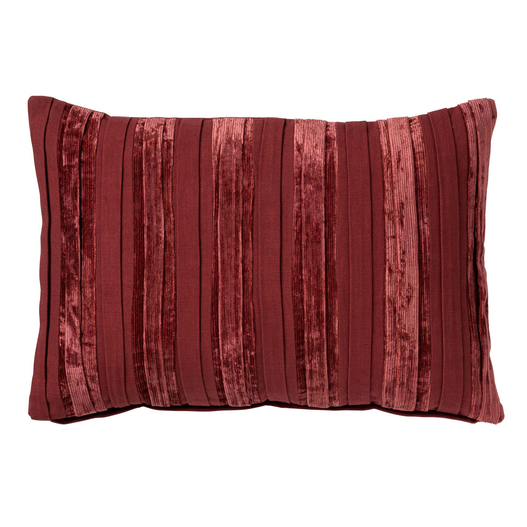 - Coussin rouge en velours 40x60 cm avec motif rayé