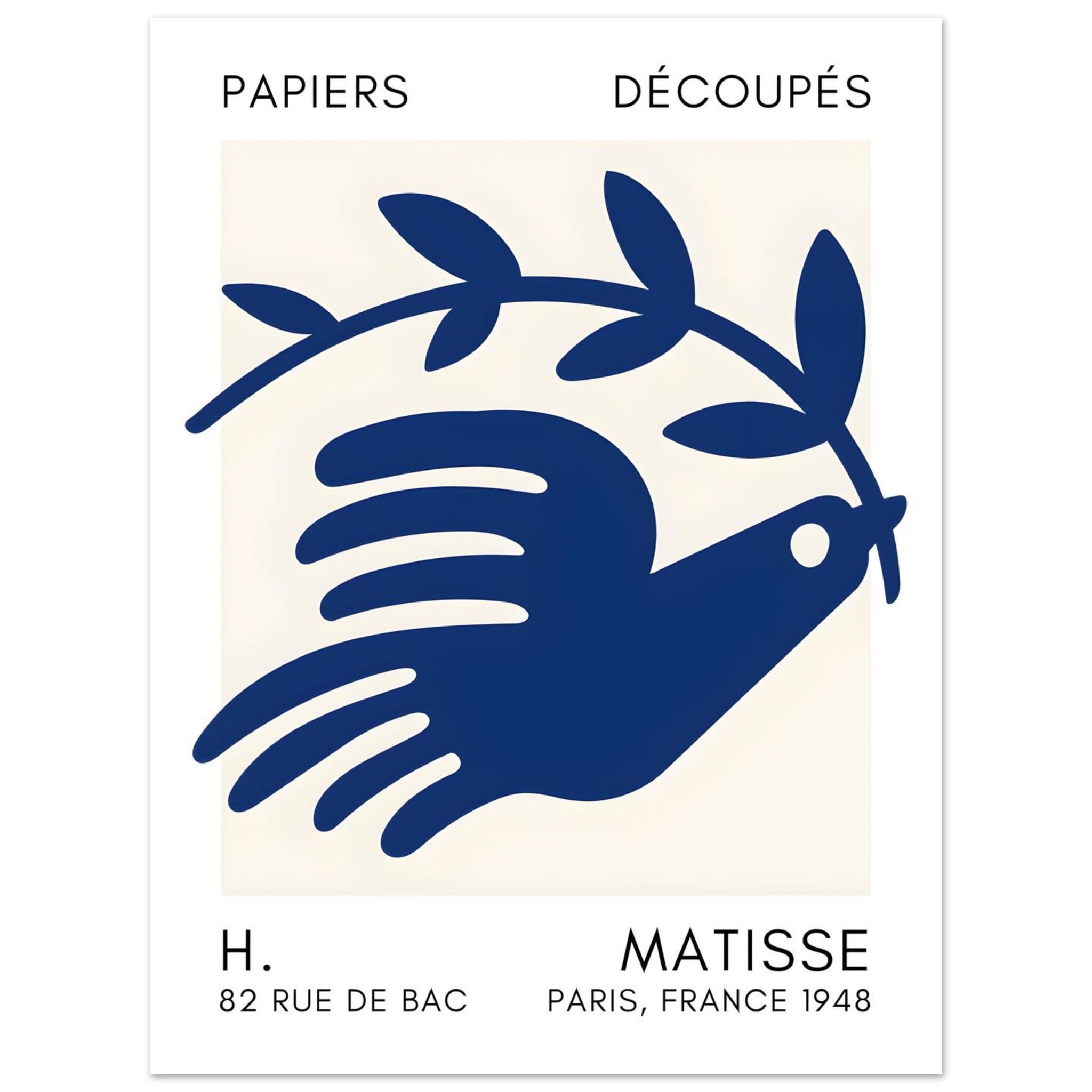 Artfulprints Poster Matisse – Peace dove navy blue II  - 30x40 cm - Blauw