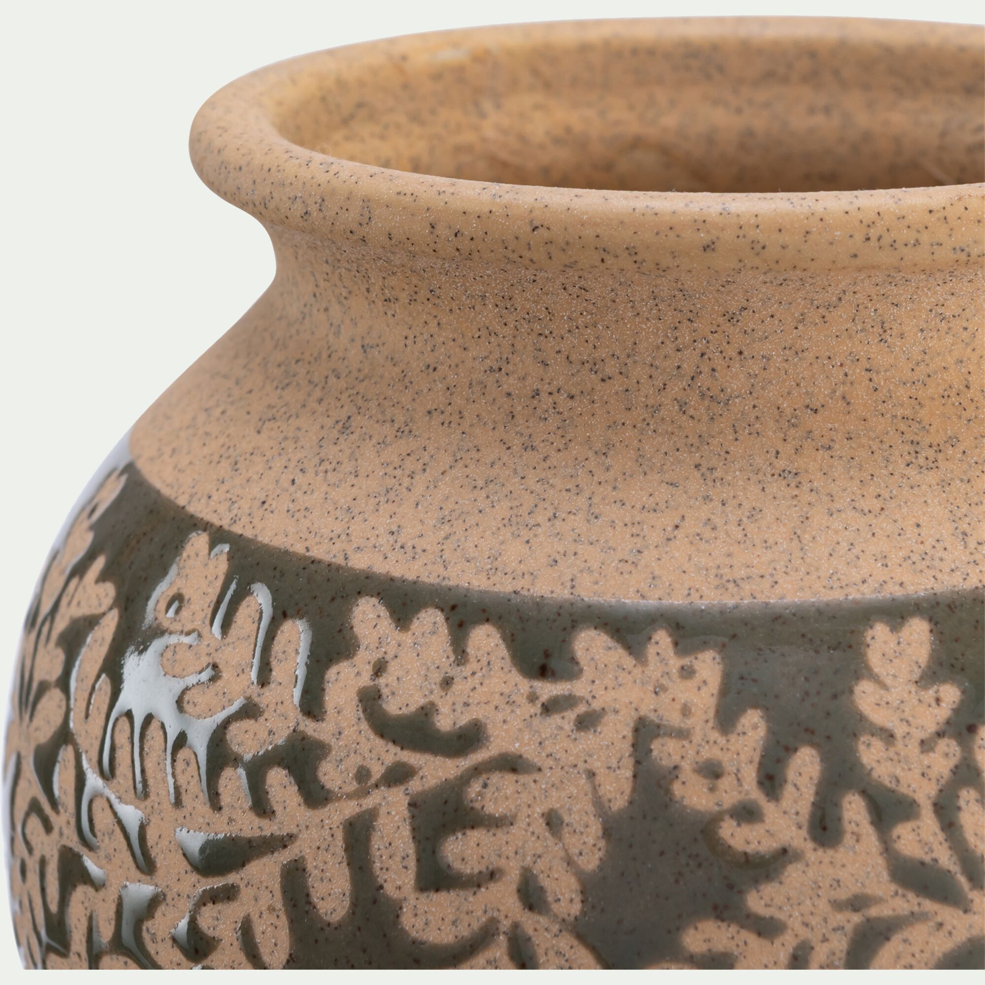 BAGARD - Vase boule en grès motif végétal H12,6cm - beige