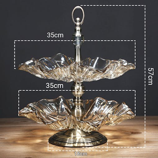 SOGA 2 Tier Bronze Lotus Vertex Crystal Glass Fruit Bowl Candy Holder Countertop Dessert Serving Basket Decor