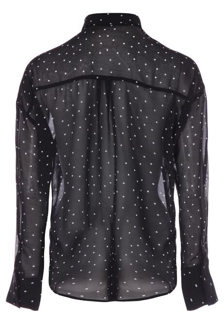 Womens Black Polka Dot Long Sleeve Shirt