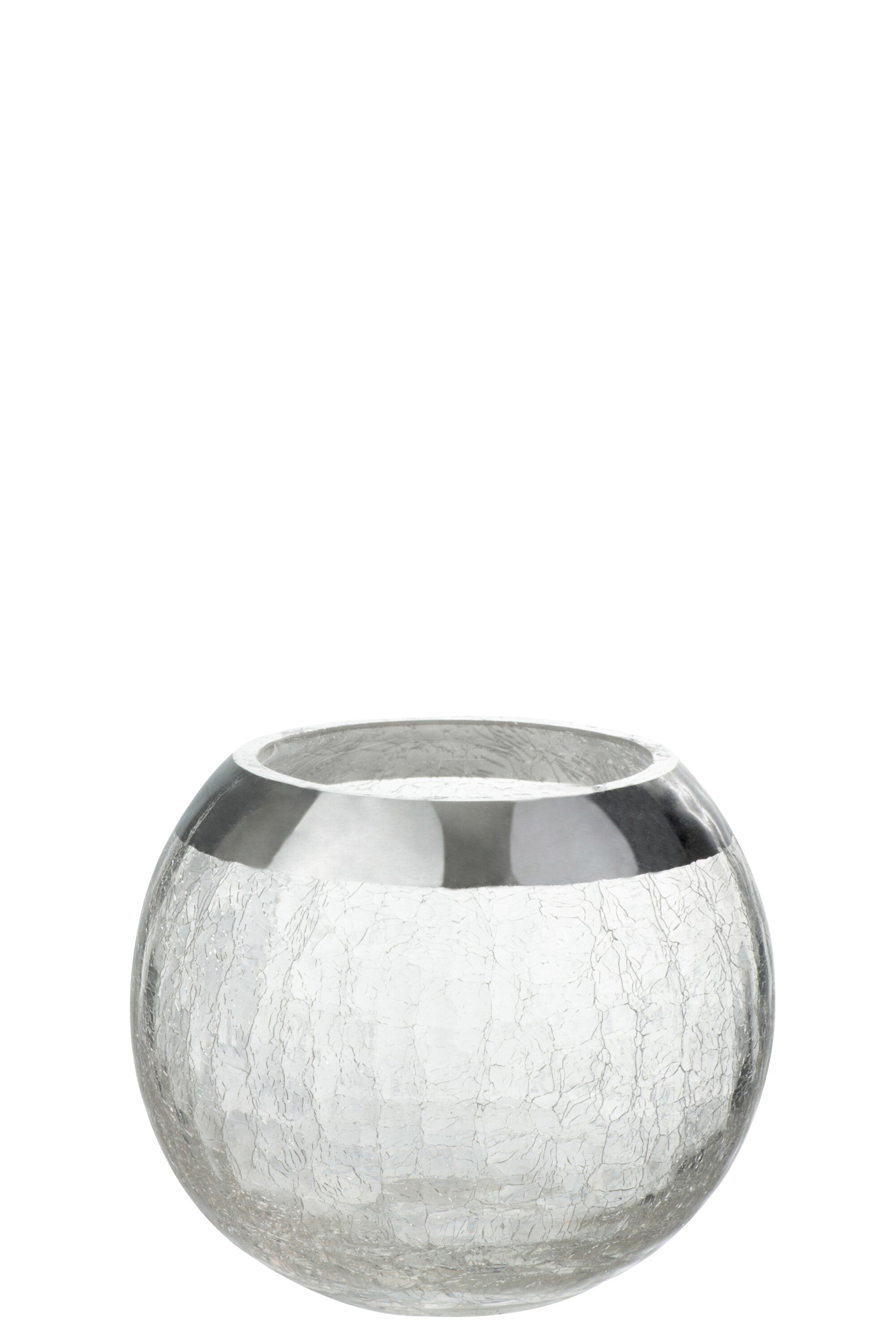 J-Line kaarshouder Bol Craquelé - glas - transparant/zilver - medium