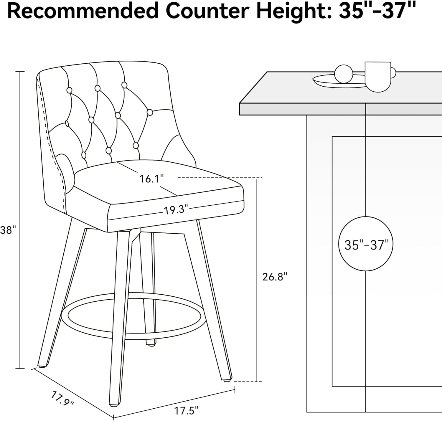 Counter Height Bar Stools Set of 2, Modern Swivel Barstools with Back and Wood Legs, Linen Fabric Upholstered Counter Height Stools, 26 H Kitchen Island Stools, Home Bar, Pub, Ivory