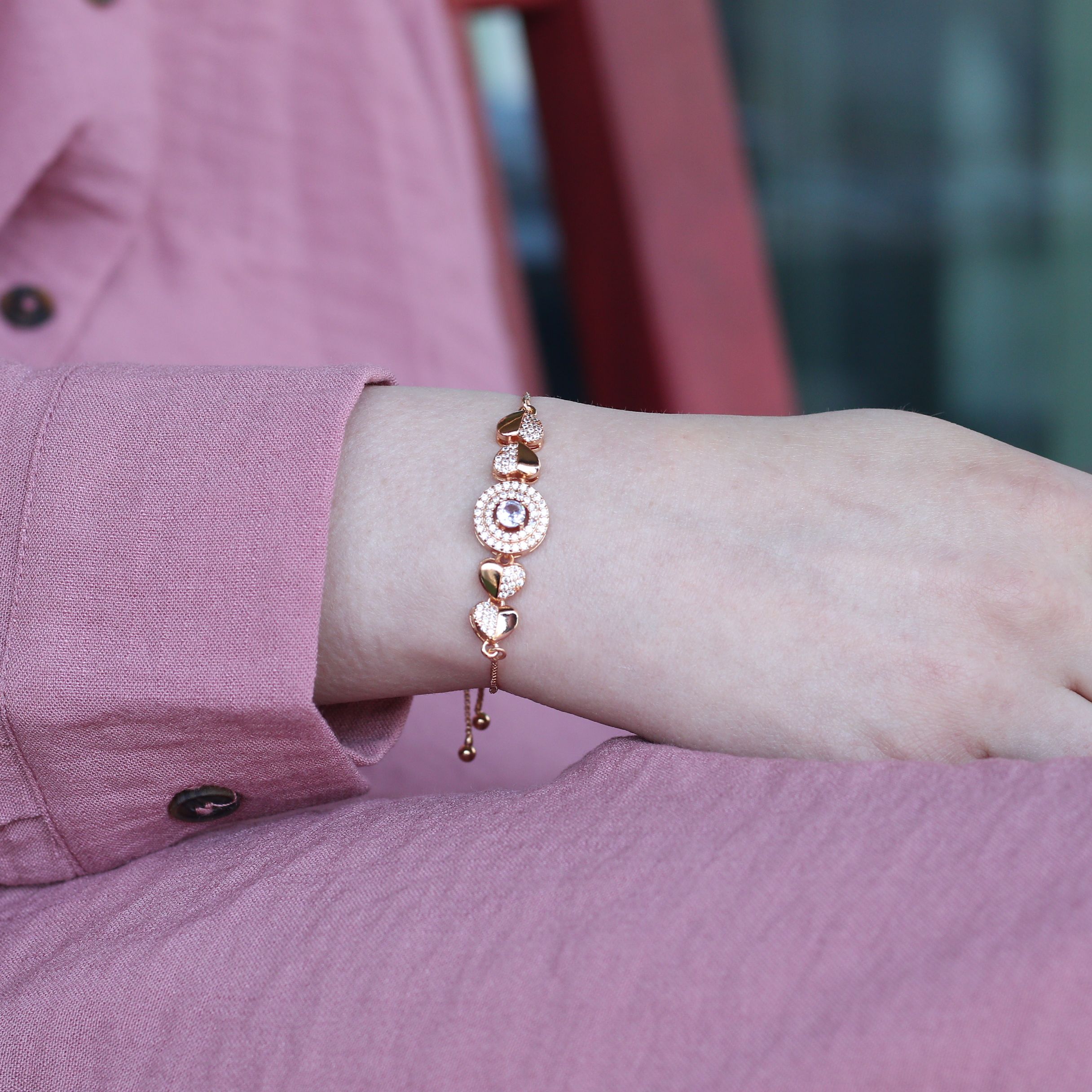 The Colourful Aura Large Zircon Heart Charm adjustable Bracelet