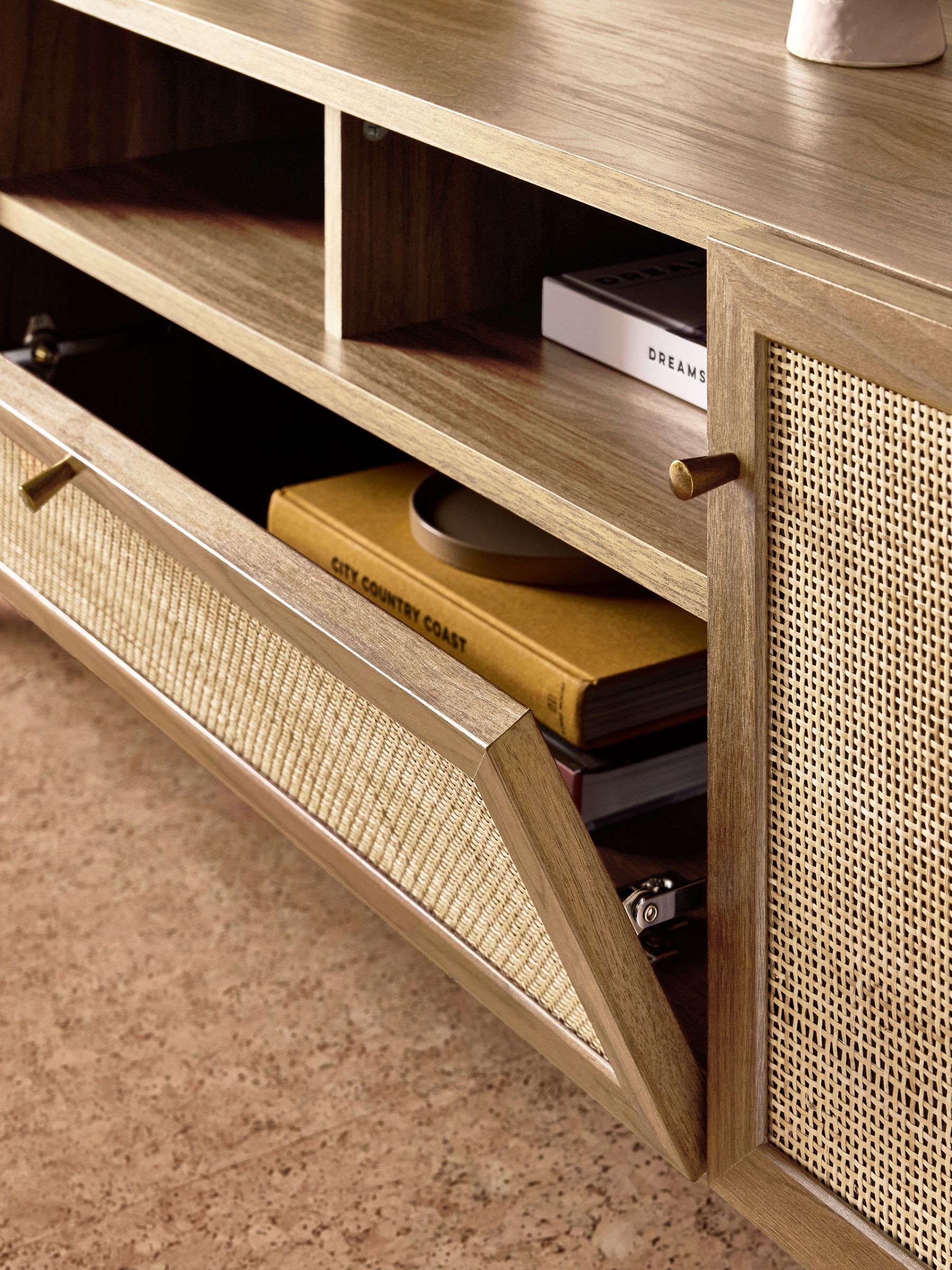 Pavia Rattan Superwide Up to 50 Inch TV Unit in Oak Effect