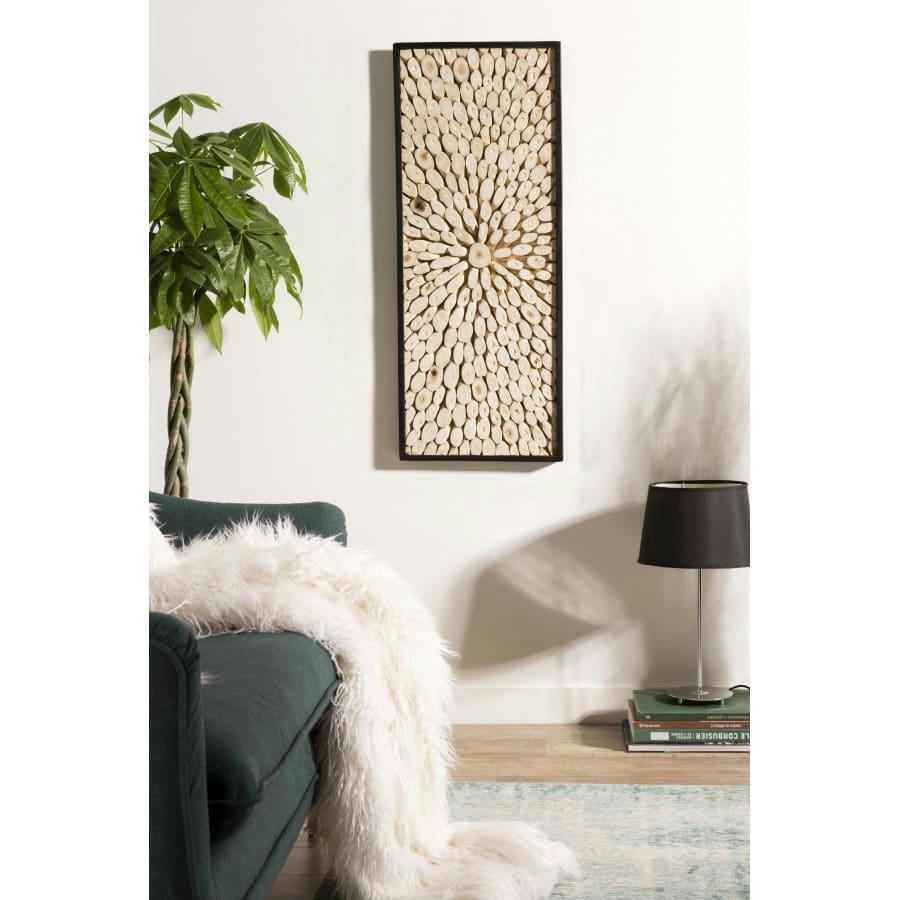 SUZY - Décoration murale rectangulaire branches en teck nature 100x40cm