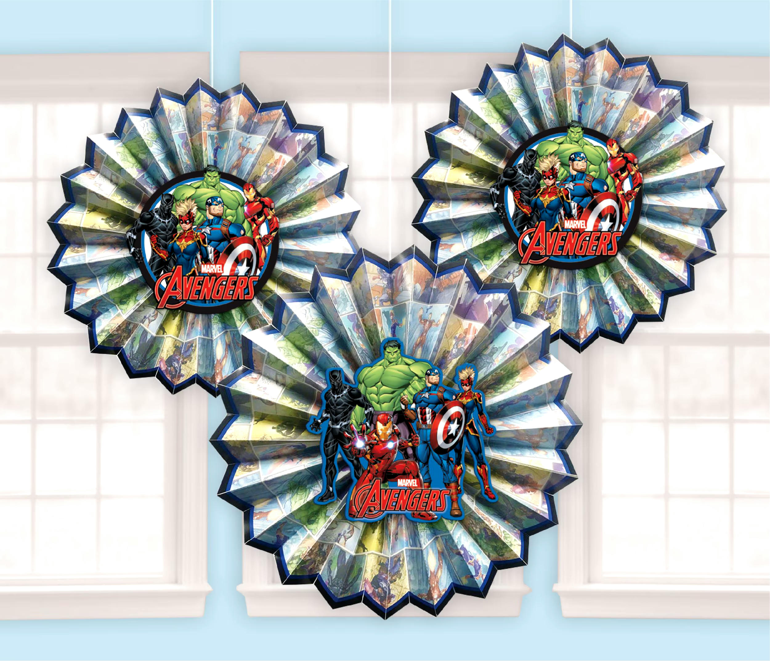Marvel Powers Unite Paper Fan Birthday Party Decorations, 3-pc