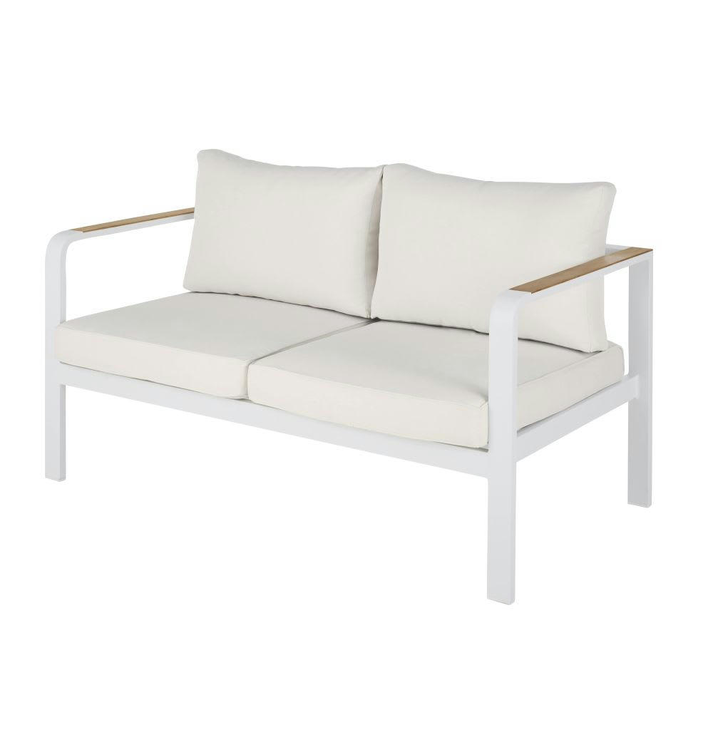 Regate Business - Canapé de jardin professionnel 2 places en aluminium blanc et coussins écrus