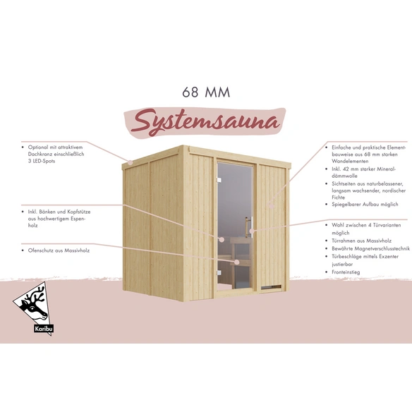 Sauna »Rakvere«, inkl. 9 kW Saunaofen mit externer Steuerung, für 3 Personen