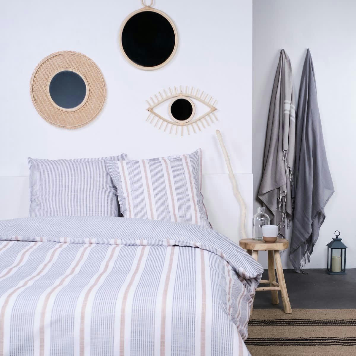 - Parure de lit en Coton Bleu 220x240 cm