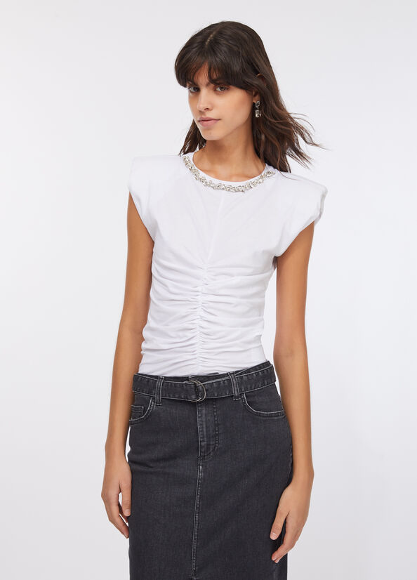 Top in cotone con strass